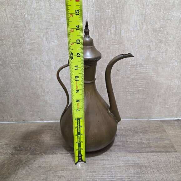 Vintage Brass Arabic Coffee Pot Dallah – Handmade Middle Eastern Teapot – 13" Ta - Picture 7 of 11